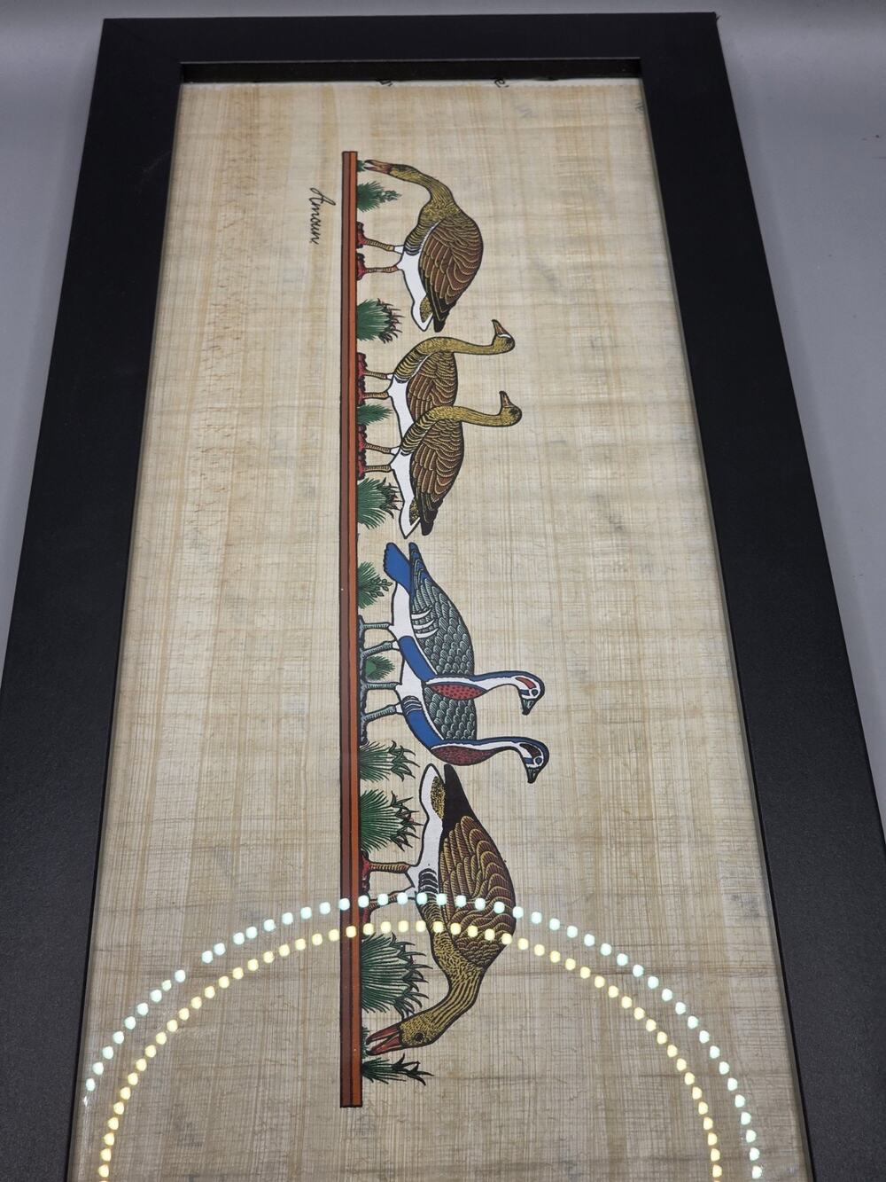 Vintage Egyptian Papyrus Art Hand Painted Meidum Geese Signed Framed Painting...